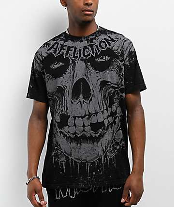 Affliction x Misfits Skully Black Wash T-Shirt - 