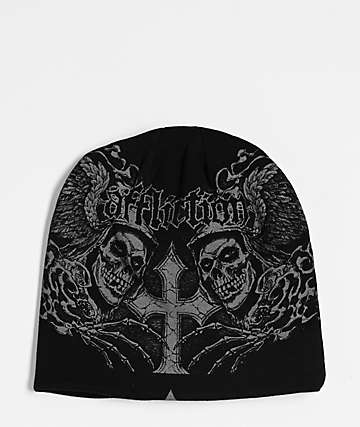 Affliction x Misfits Wings Black Reversible Skully Beanie - 