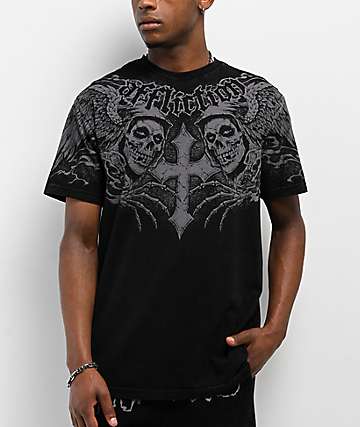 Affliction x Misfits Wings Black Wash T-Shirt - 
