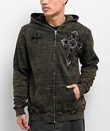 Affliction x Rogue Crosses Dark Brown Zip Hoodie - 