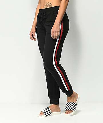 red white and black joggers