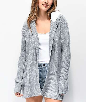 womens grey hooded cardigan