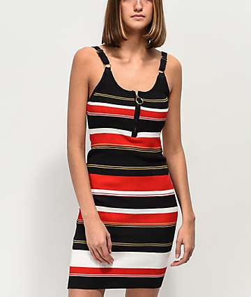 Almost Famous vestido estilo suéter acanalado negro de rayas