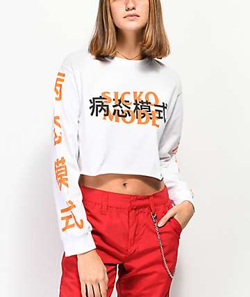 Artist Collective Sicko Mode White Crop Long Sleeve T-Shirt