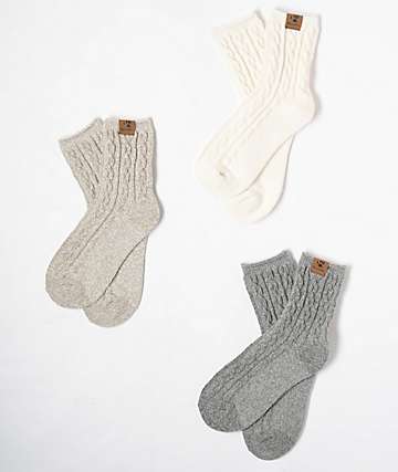 Bearpaw 3 Pack Cable Knit Ankle Socks - 