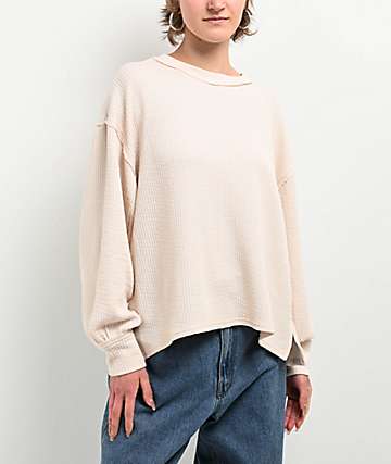 Blu Pepper Balloon Sleeve Cream Sweater -