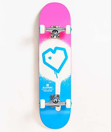 Blueprint Spray Heart 7.75" Blue & Pink Skateboard Complete