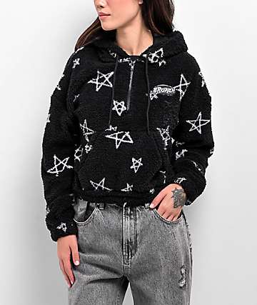 Broken Promises Chuck Black Crop Fleece Quarter Zip Hoodie - 