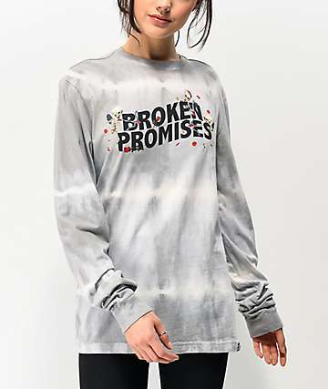 Broken Promises Cupids Bow camiseta tie dye gris de manga larga