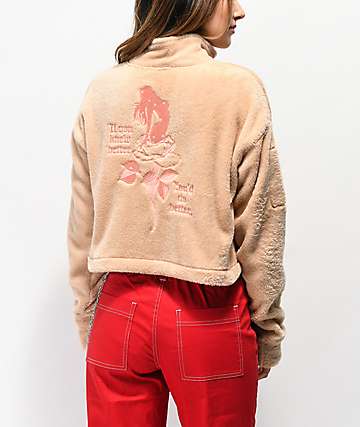 Broken Promises Do Better sudadera de polar beige con media cremallera