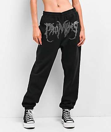 Broken Promises Graveyard Rhinestone Black Sweatpants  - 