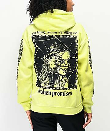 Broken Promises Shattered sudadera con capucha amarillo neón