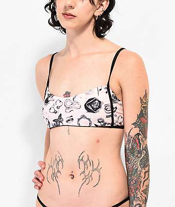 Broken Promises Stick N Poke Bralette parte superior de bikini rosa