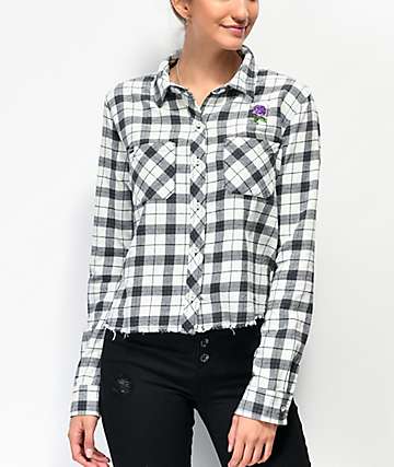 Broken Promises Thornless camisa de franela corta negra y blanca con capucha