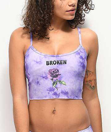 Broken Promises Thornless top de bikini estilo cami de tie dye morado