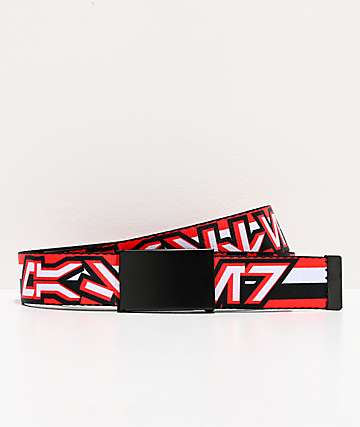 Buckle Down Aurebesh cinturón tejido rojo y negro de rayas