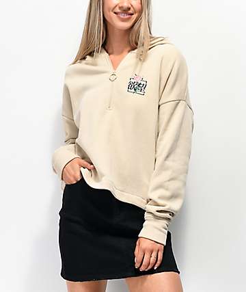 By Samii Ryan Kanji Blossom sudadera con capucha beige con media cremallera