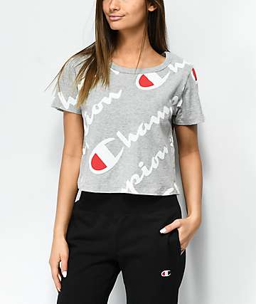 Over Script Heather Grey Crop T-Shirt 