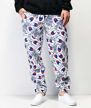 Champion Allover Tag Print Super Fleece jogger pantalones deportivos blancos