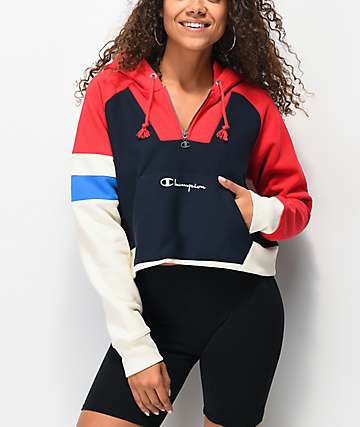 Champion Colorblock sudadera corta con capucha de tejido inverso rojo
