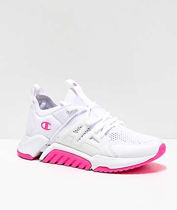 pink and white champion shoes