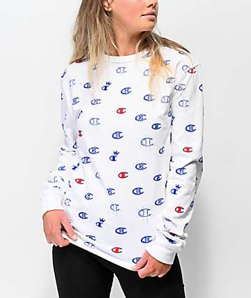 Champion Heritage Allover Print camiseta blanca de manga larga