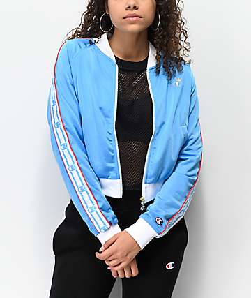 Champion Logo chaqueta de chándal azul claro con cinta