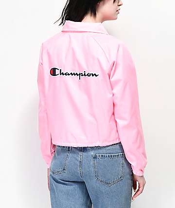 Champion Pink Crop Coaches Jacket | Zumiez