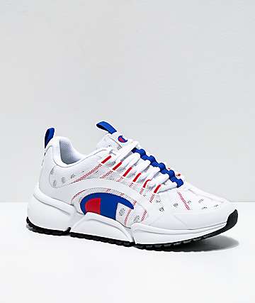 blue and red champion shoes
