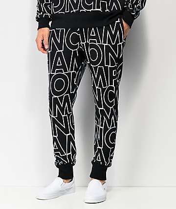 Champion Reverse Weave Allover Block Text Black Jogger Sweatpants