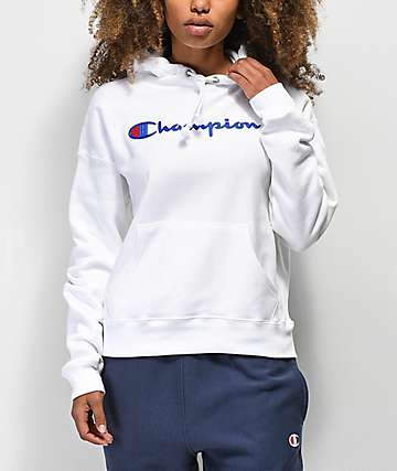 champion reverse weave chenille logo white hoodie