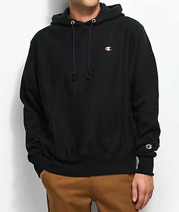 black champion hoodie with red logo