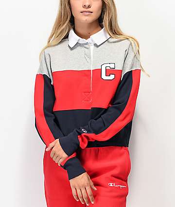 Champion Rugby camiseta de manga larga corta roja, azul y gris