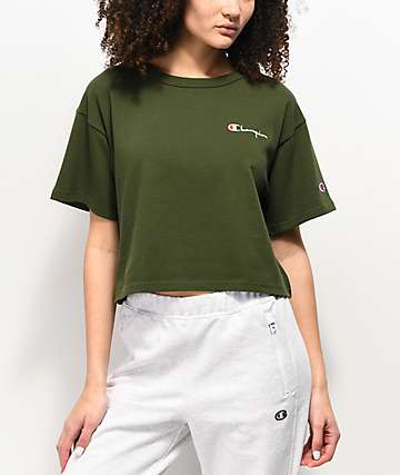 Champion Script Green Crop T-Shirt | Zumiez