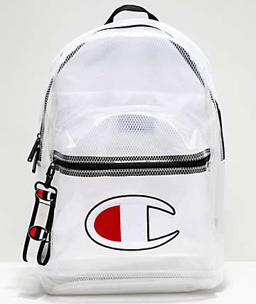 red and white champion backpack