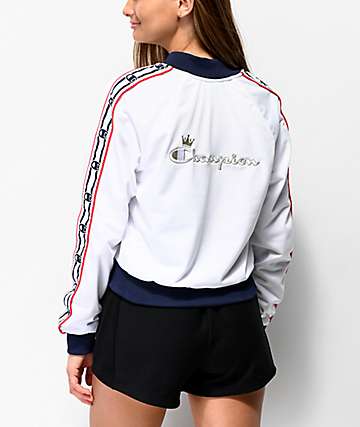 Champion chaqueta de chándal blanca y azul con cinta