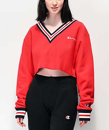 Champion sudadera corta de tejido inverso rojo con cuello en V