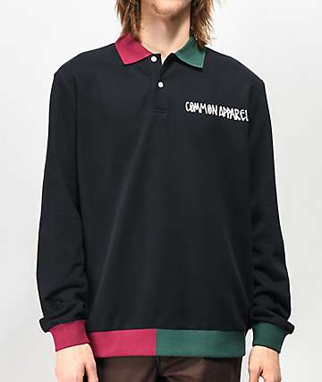 Common Spuun camiseta polo de manga larga negra de dos tonos