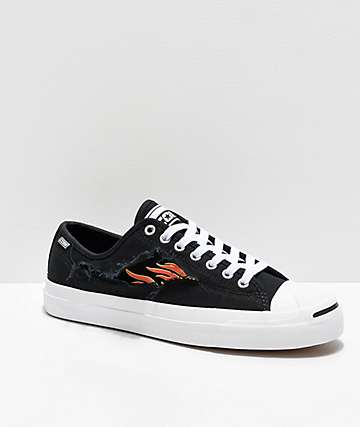 Converse Jack Purcell Pro Rip-Through Flame Black & White Skate Shoes