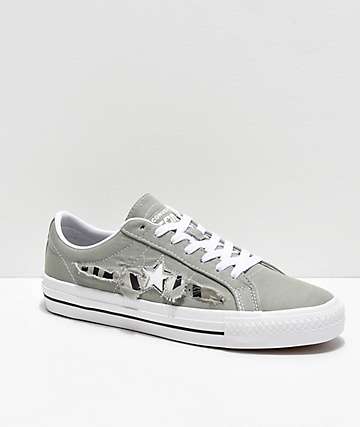Converse One Star Pro Rip-Through Zebra Jade & White Skate Shoes