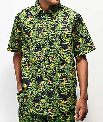 Cookies Birds Of Paradise Black Short Sleeve Button Up Shirt