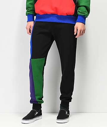 Cross Colours Blue, Green & Purple Colorblock Jogger Sweatpants