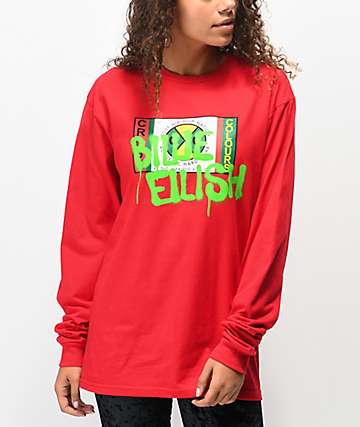 Cross Colours x Billie Eilish Graffiti camiseta roja de manga larga
