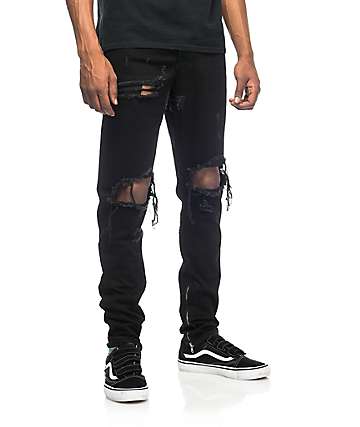 black damaged jeans