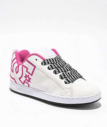 DC Court Graffik White, Pink & Black Skate Shoes - 