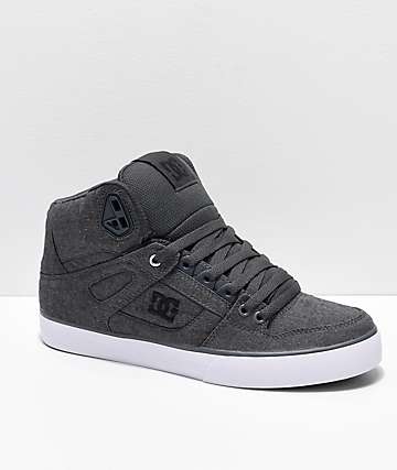 DC Spartan Hi TX SE Grey & White Canvas High Top Skate Shoes