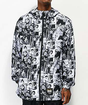 DGK x Bruce Lee chaqueta cortavientos gris, negra y blanca