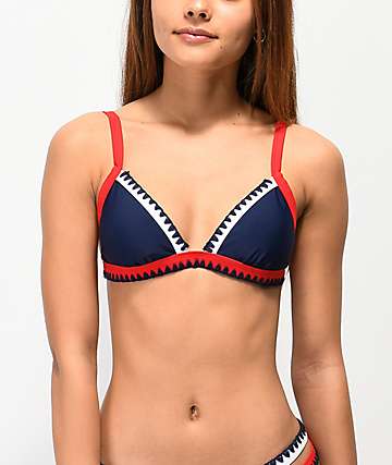 Damsel Blanket Stitch Red, White & Blue Triangle Bikini Top