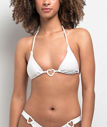 Damsel Chanel Heart Rib White Triangle Bikini Top - 