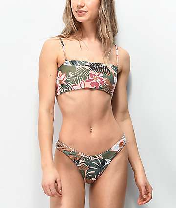 Damsel Linsey braguitas de bikini de pierna alta rosa de hojas
